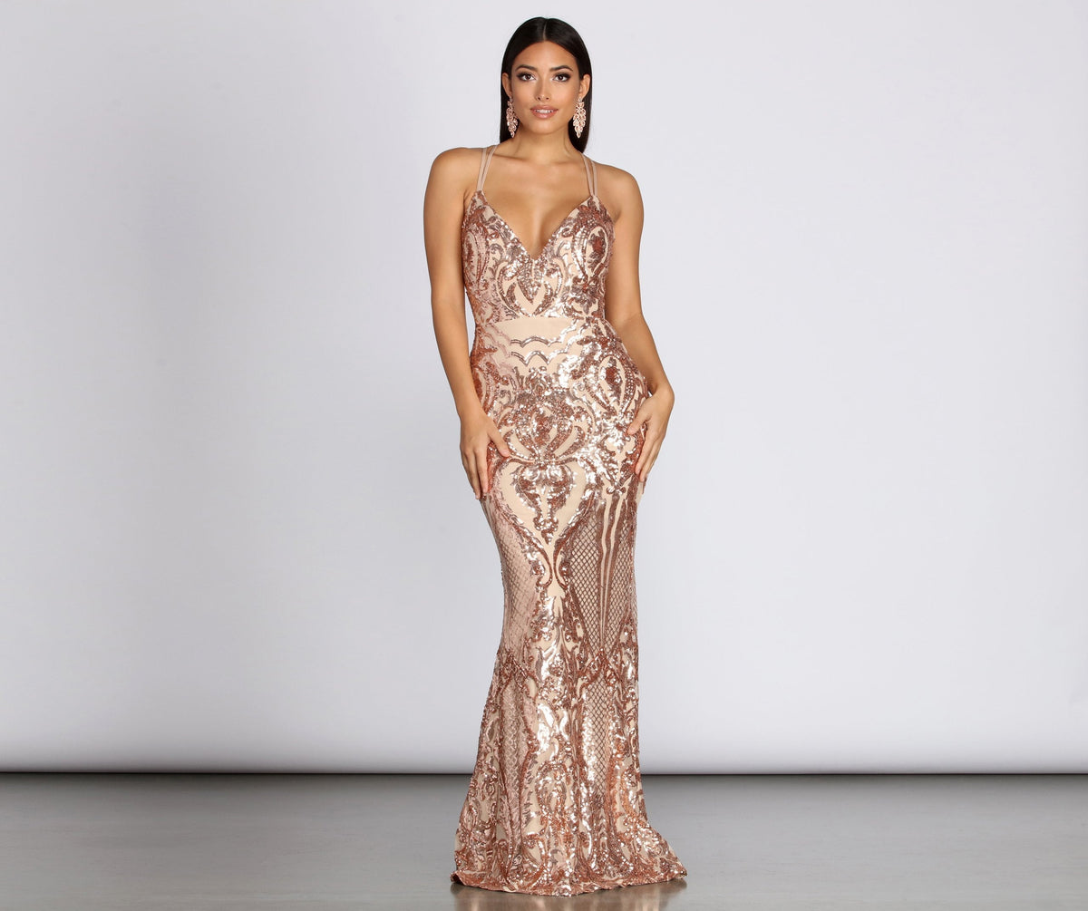 Julieanne Formal Sequin Scroll Dress Oshnow