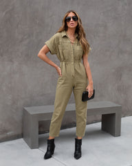 June Denim Pocketed Utility Jumpsuit - Olive Oshnow