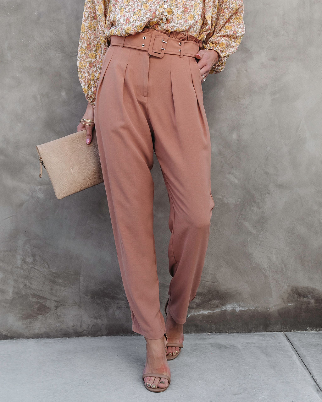 Just Business High Rise Belted Pants - Camel Oshnow