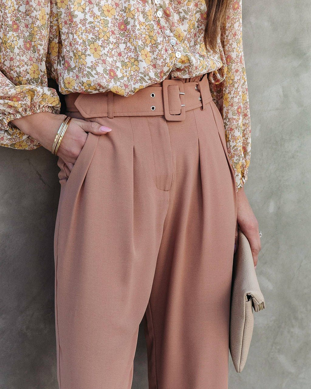 Just Business High Rise Belted Pants - Camel Oshnow