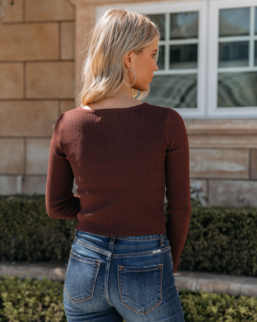 Kadine Crop Knit Cutout Sweater - Brown Oshnow