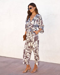 Kai Satin Printed Pocketed Jumpsuit Oshnow