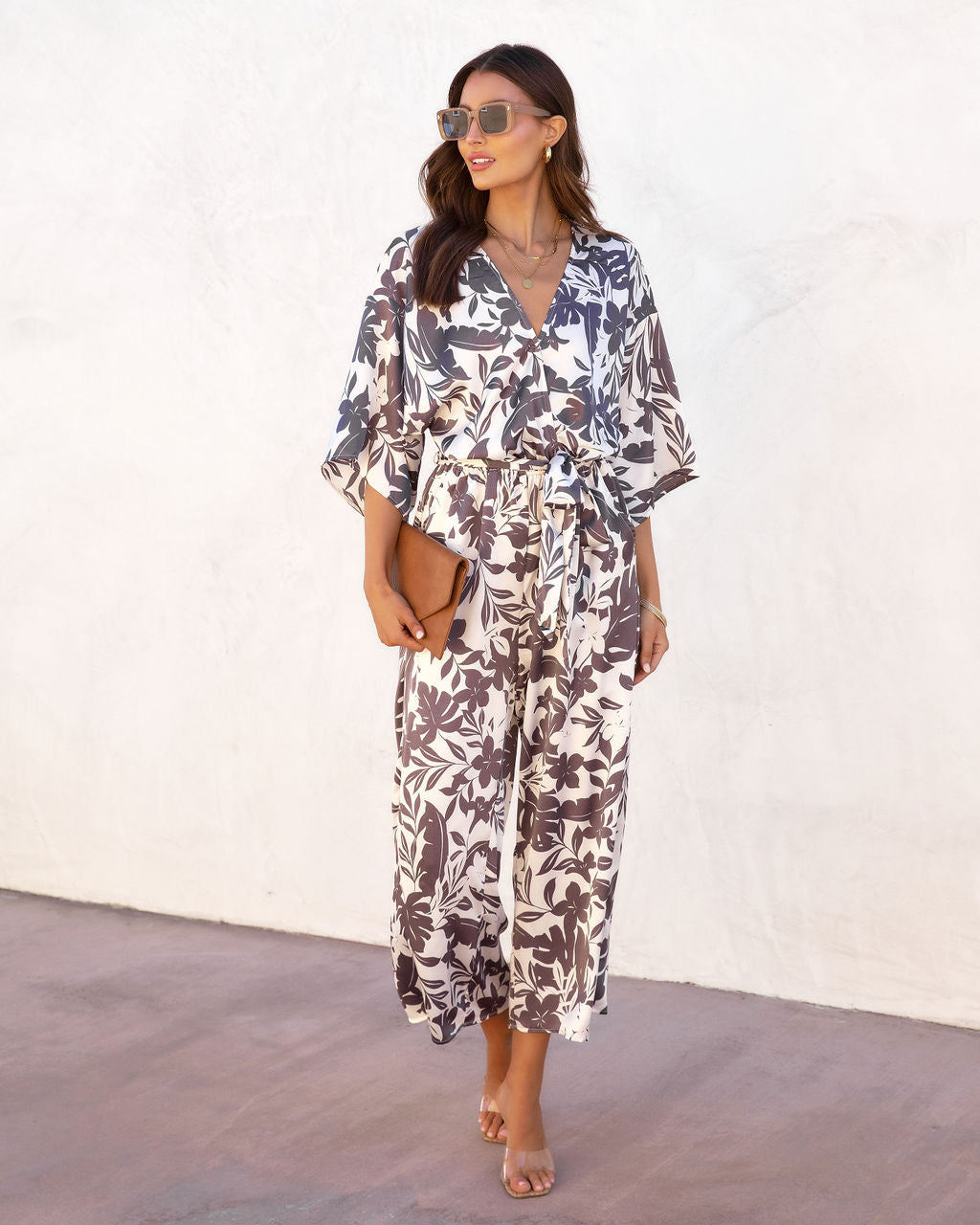 Kai Satin Printed Pocketed Jumpsuit Oshnow