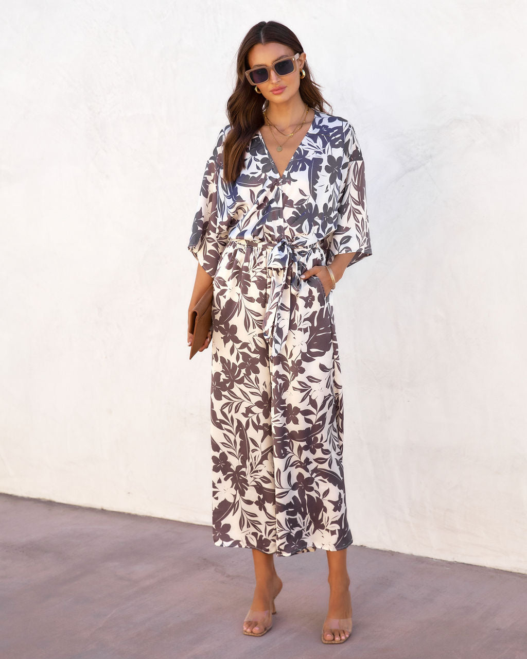 Kai Satin Printed Pocketed Jumpsuit Oshnow