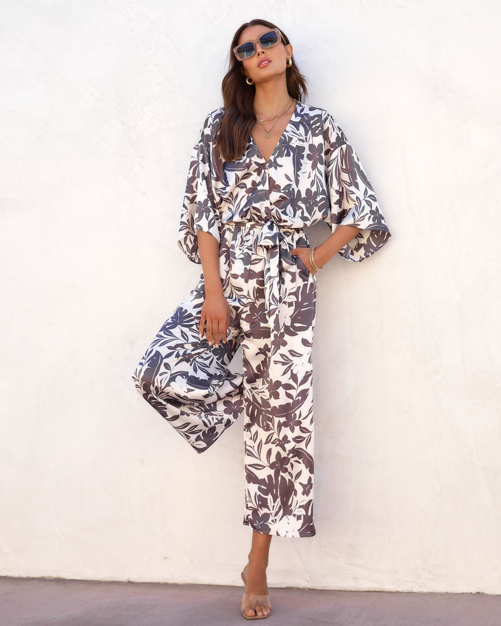 Kai Satin Printed Pocketed Jumpsuit Oshnow