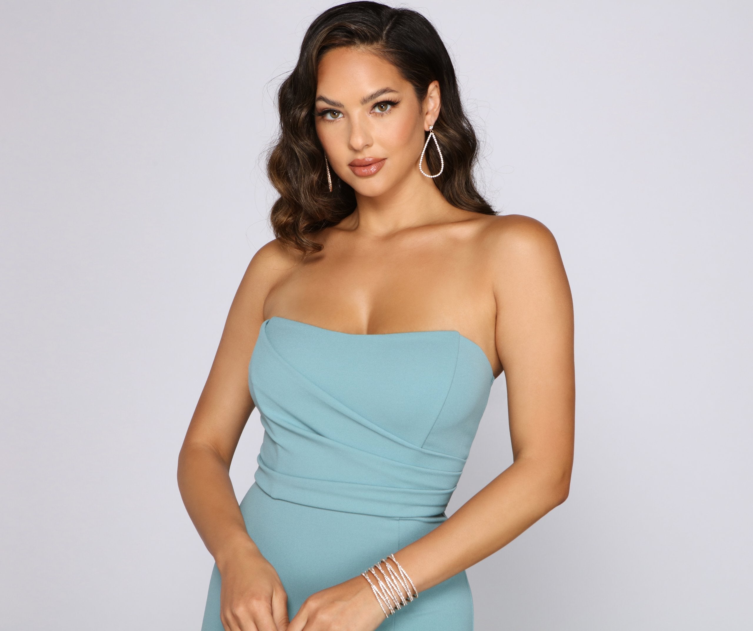 Kaia Strapless High Slit Formal Dress Oshnow