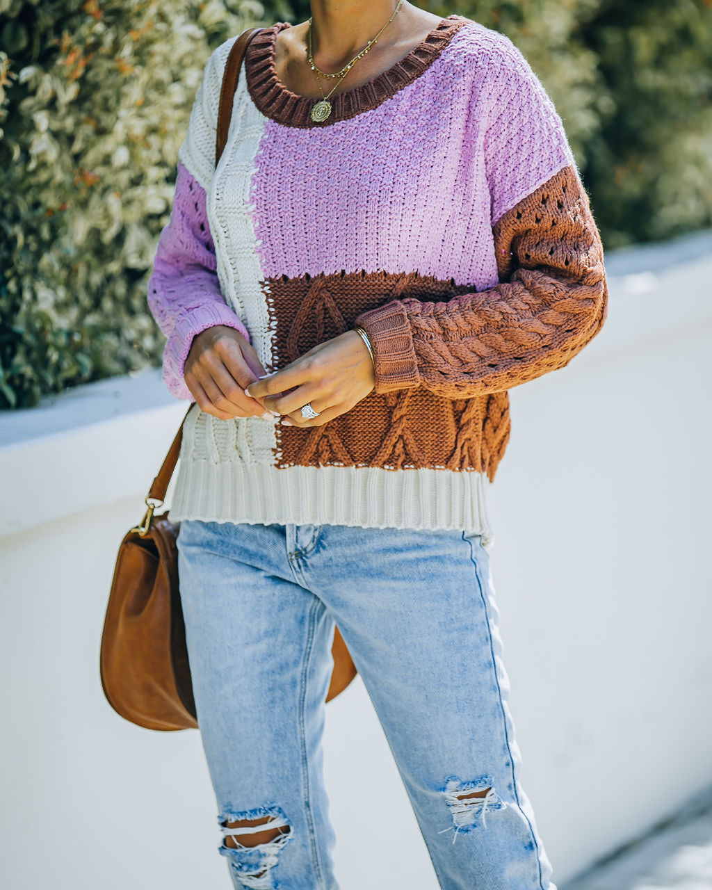 Kairo Colorblock Cable Knit Sweater - Chocolate Combo Oshnow