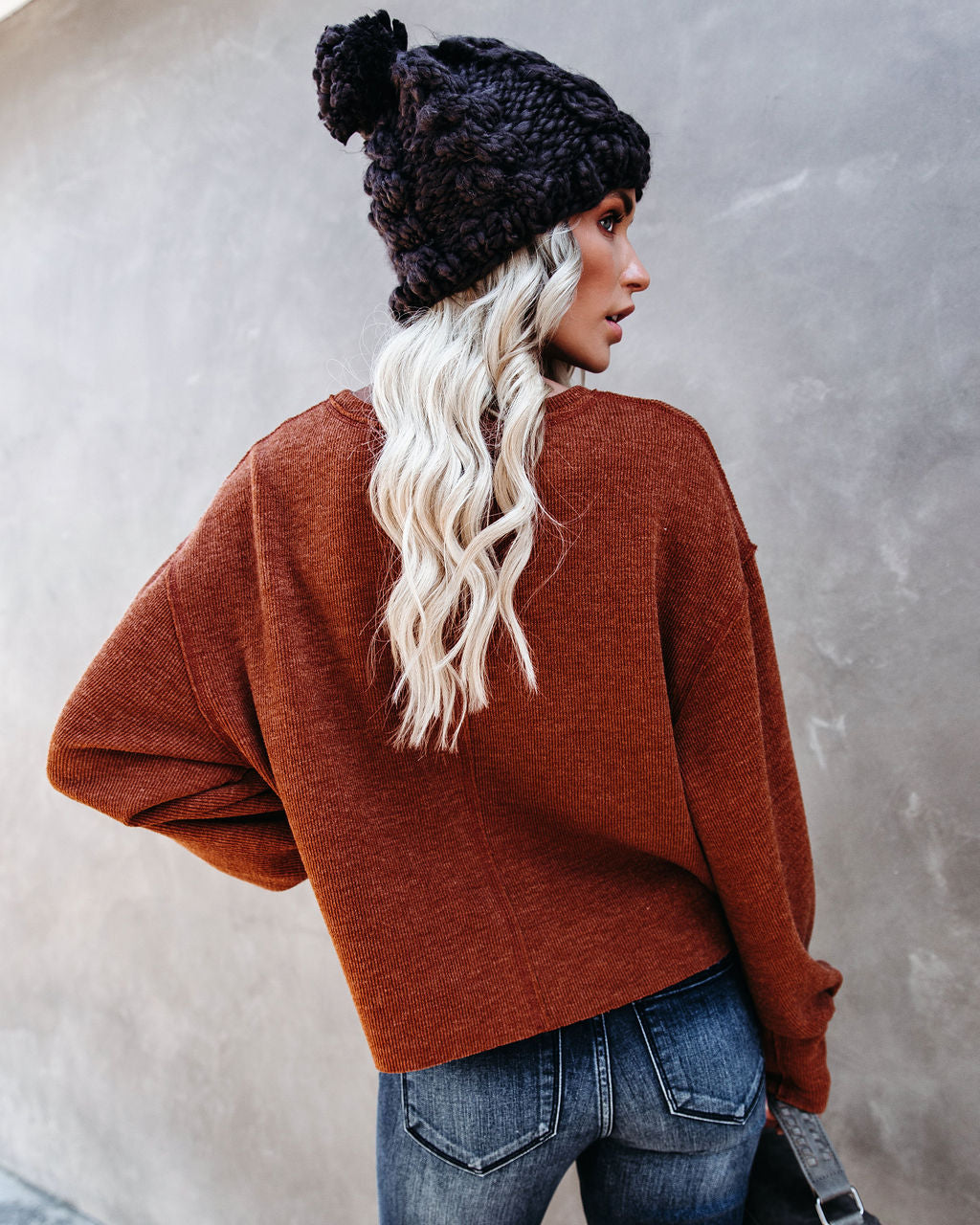 Kaitlynn Billowed Sleeve Knit Top - Rust Oshnow