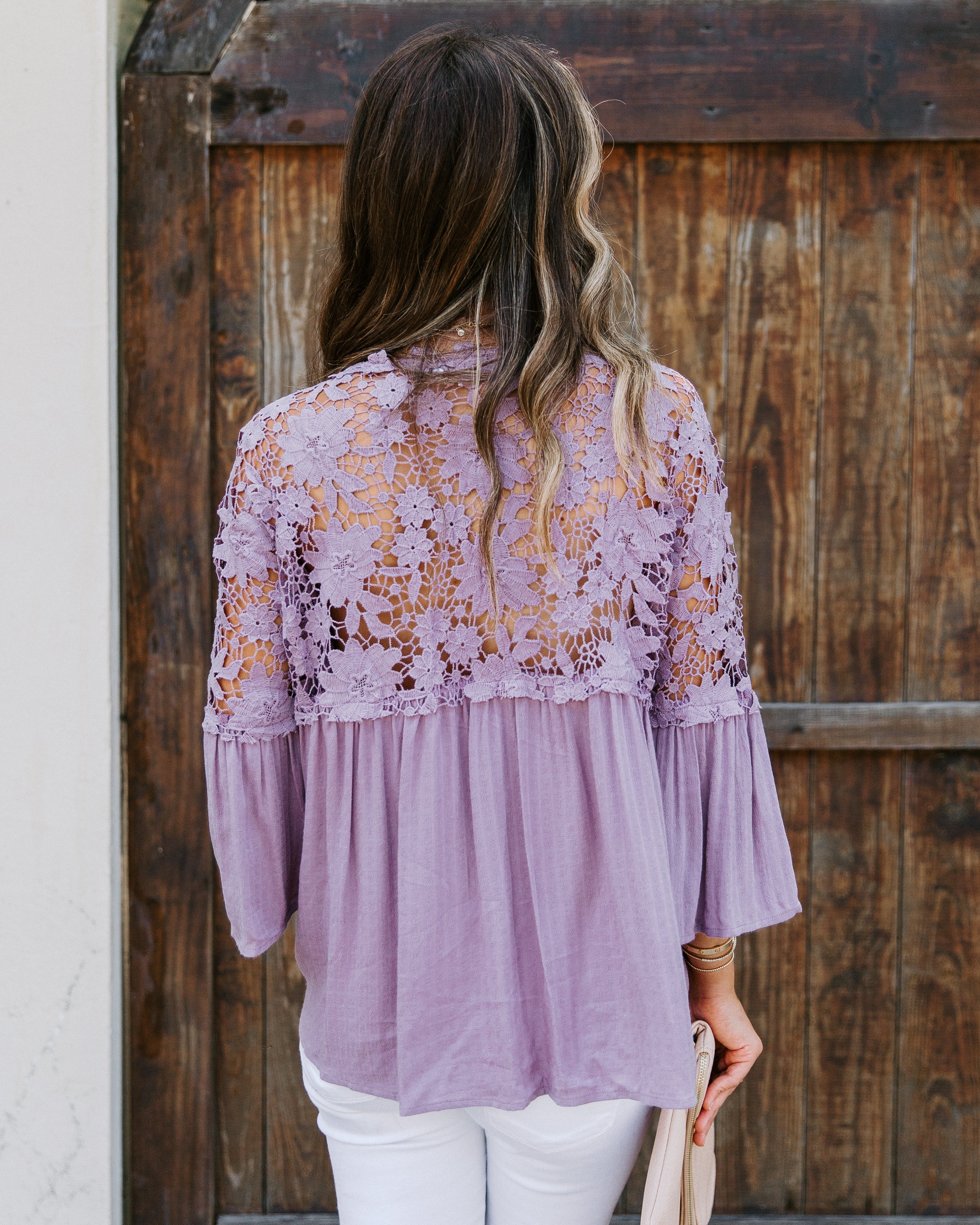 Kami Crochet Lace Button Down Top - Mauve Oshnow