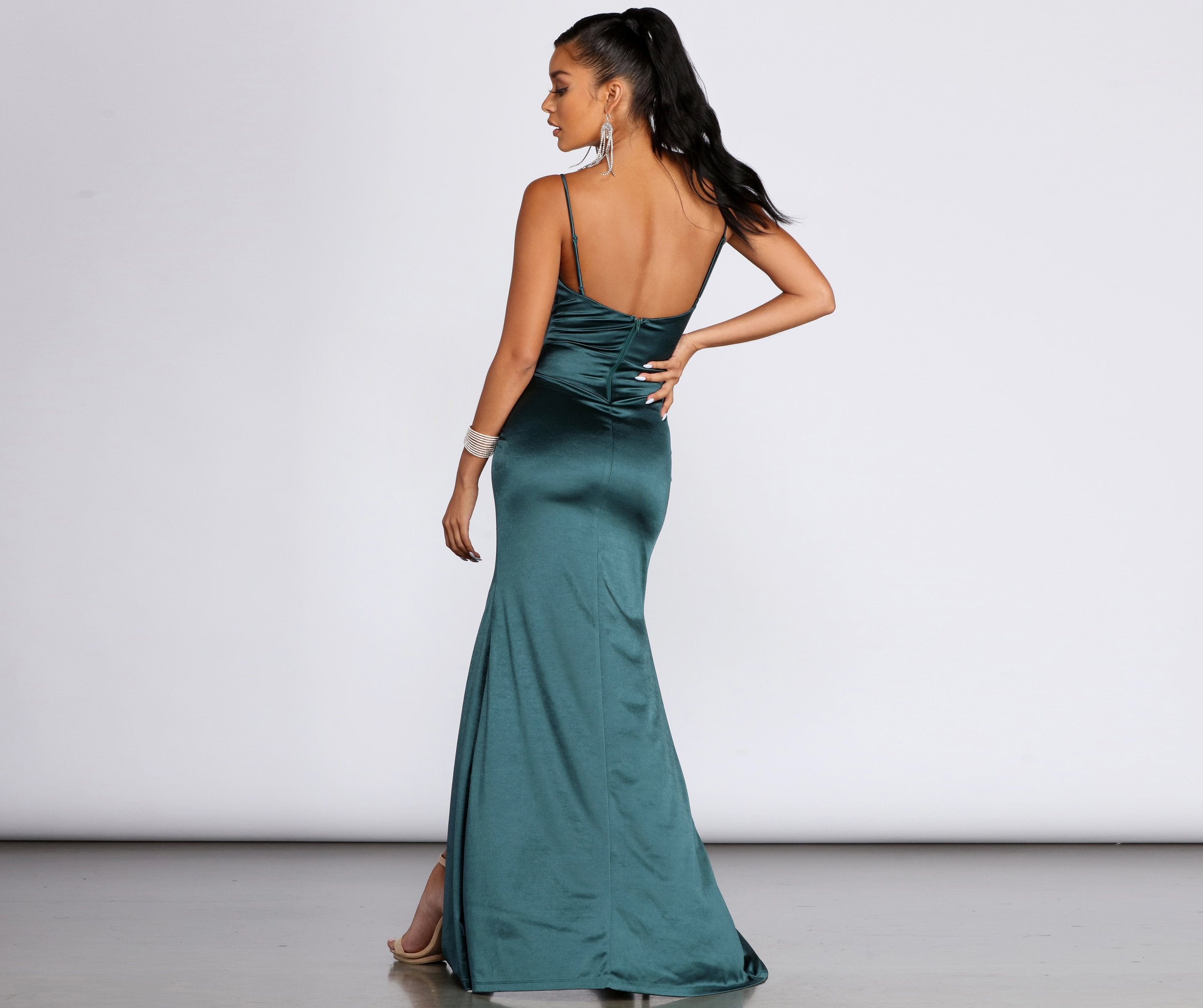 Karen Satin Wrap Formal Gown Oshnow