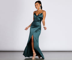 Karen Satin Wrap Formal Gown Oshnow