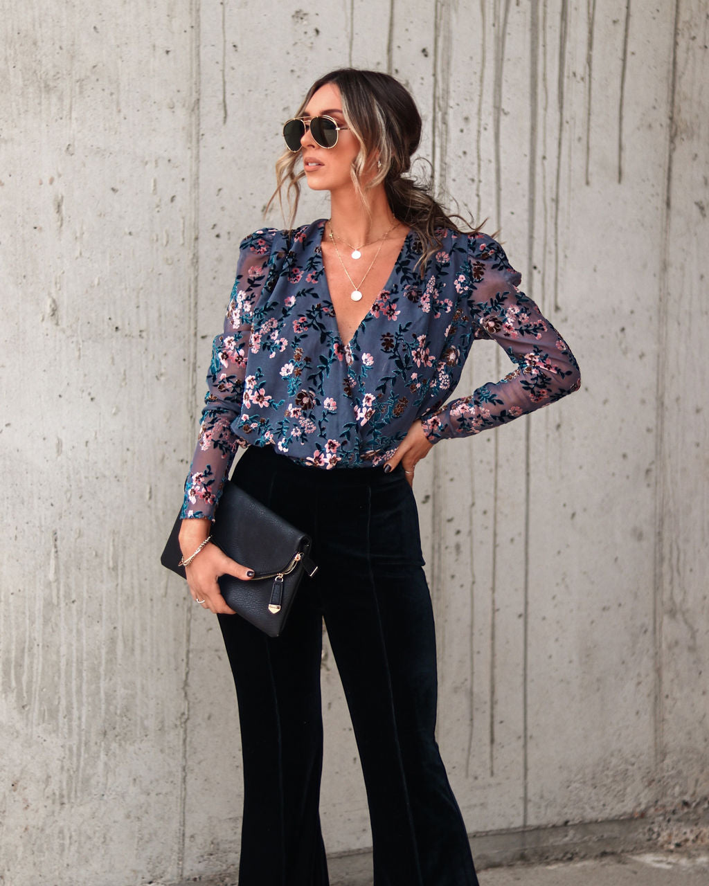 Kate Floral Burnout Velvet Bodysuit Oshnow