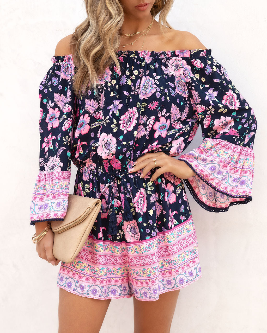 Kaycie Floral Off The Shoulder Romper 