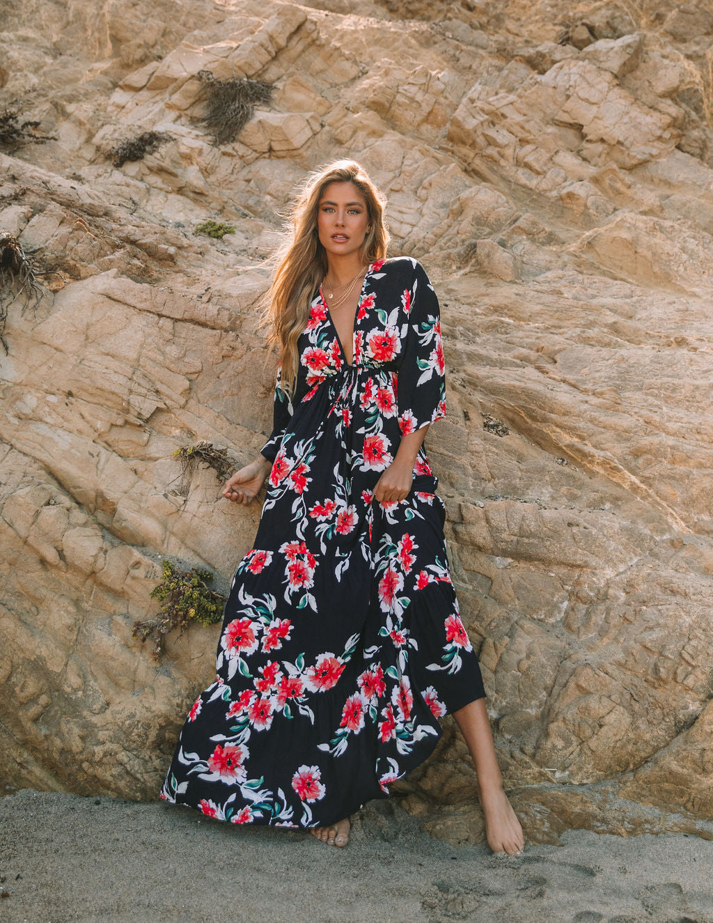 Kaydence Floral Kimono Tie Maxi Dress Oshnow