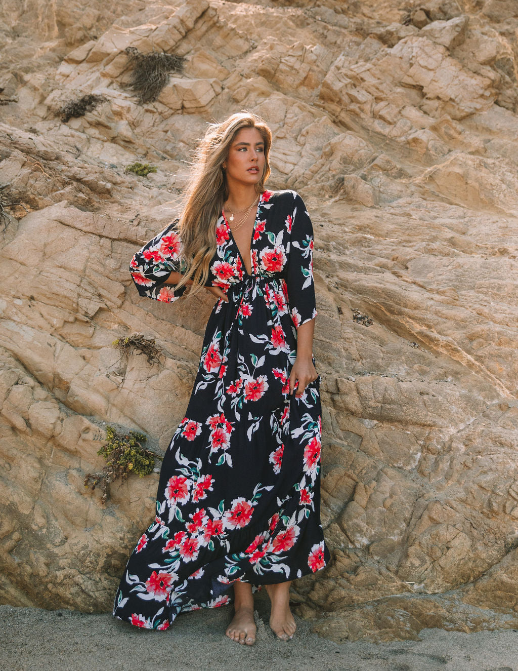 Kaydence Floral Kimono Tie Maxi Dress Oshnow