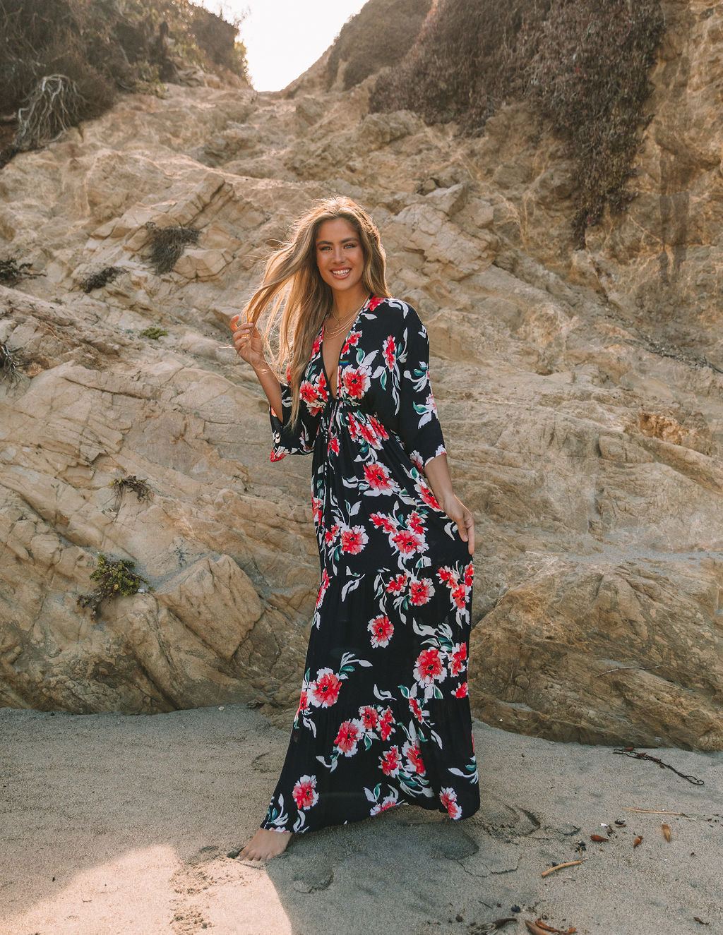 Kaydence Floral Kimono Tie Maxi Dress Oshnow