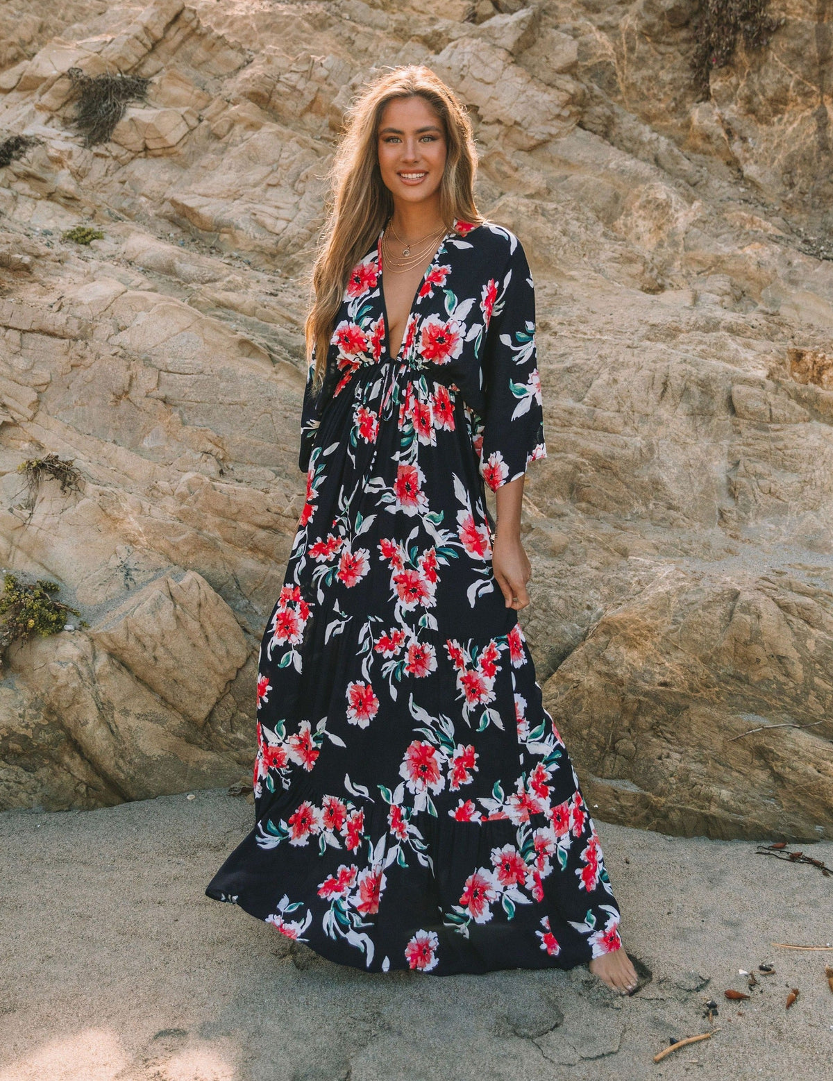 Kaydence Floral Kimono Tie Maxi Dress Oshnow