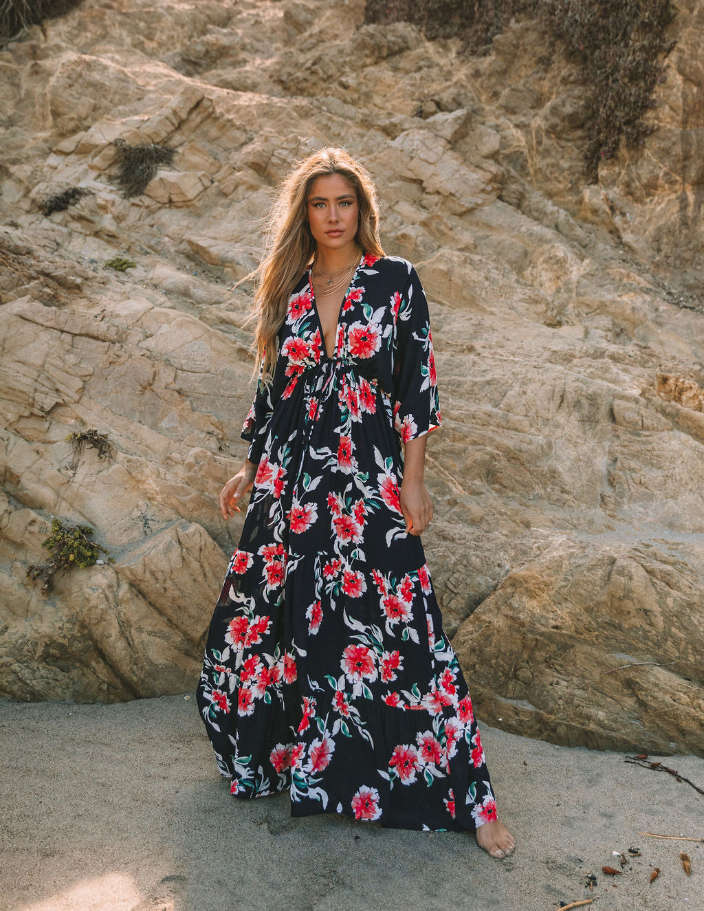 Kaydence Floral Kimono Tie Maxi Dress Oshnow