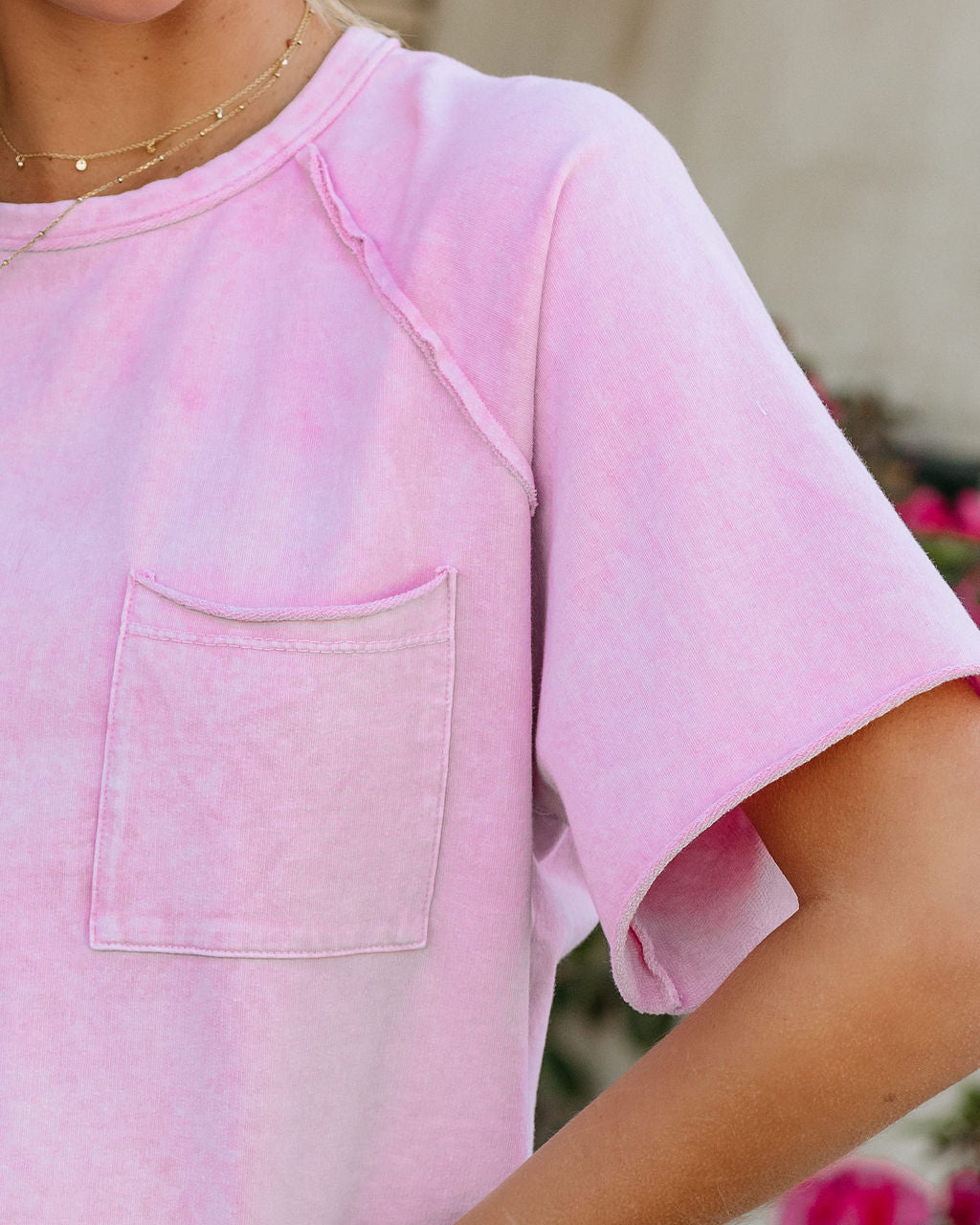 Kaylor Cropped Mineral Wash Pocket Tee - Pink Oshnow