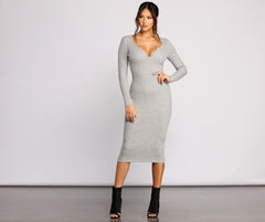 Keepin' Knit Simple Ribbed Midi Dress Oshnow