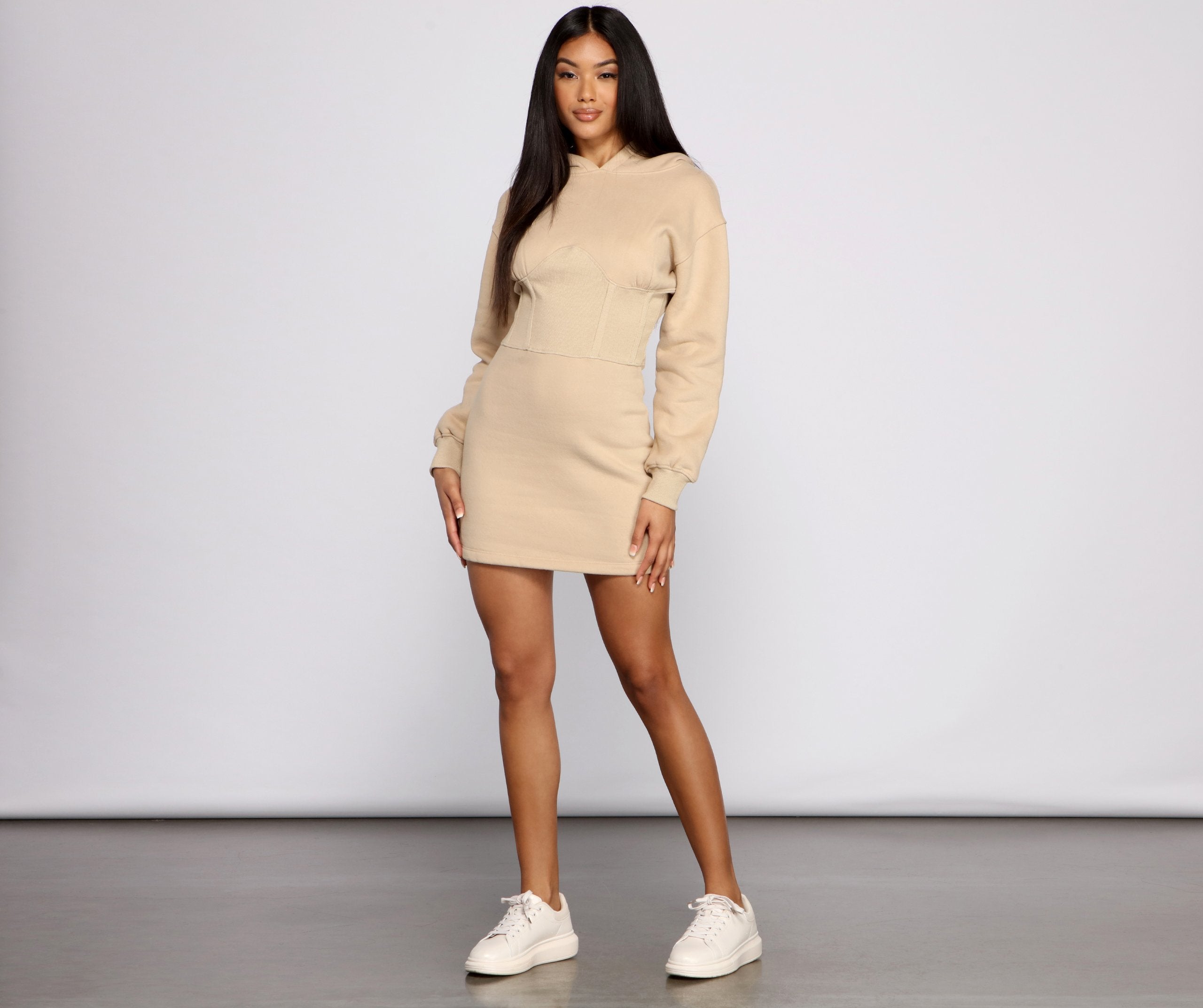 Keeping Knit Casual Hoodie Mini Dress Oshnow