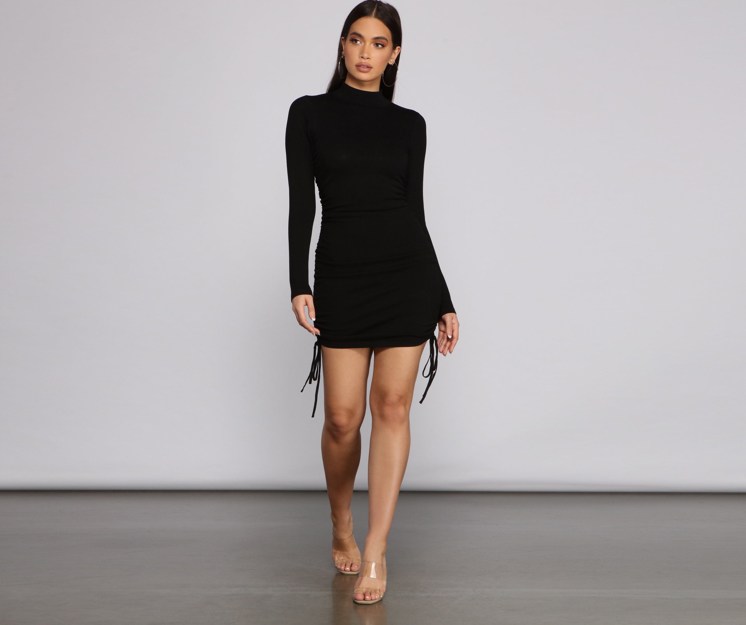 Keeping Knit Real Ruched Mini Dress 