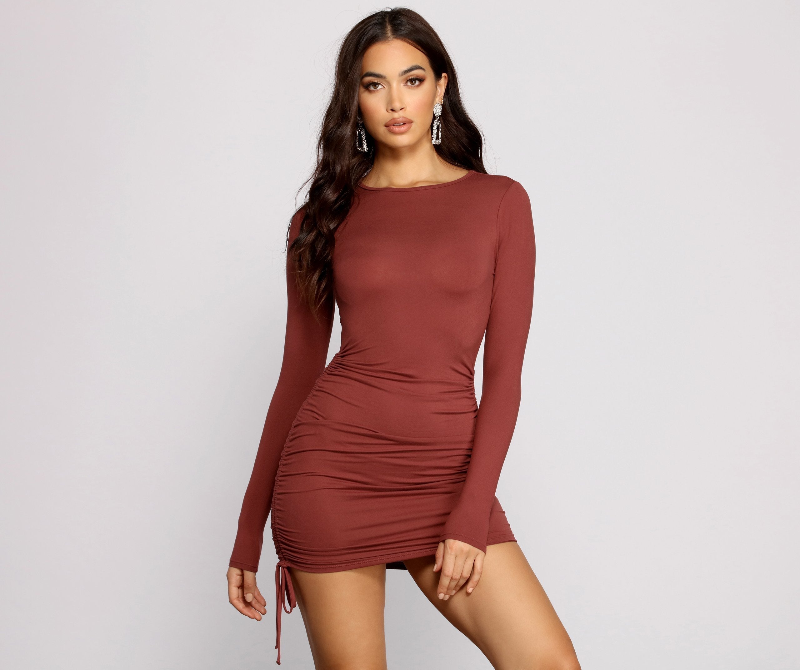 Keeping Knit Real Ruched Mini Dress Oshnow