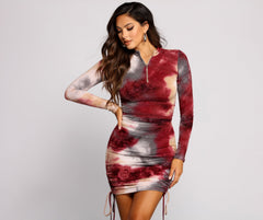 Keeping Knit Retro Tie Dye Ruched Mini Dress Oshnow