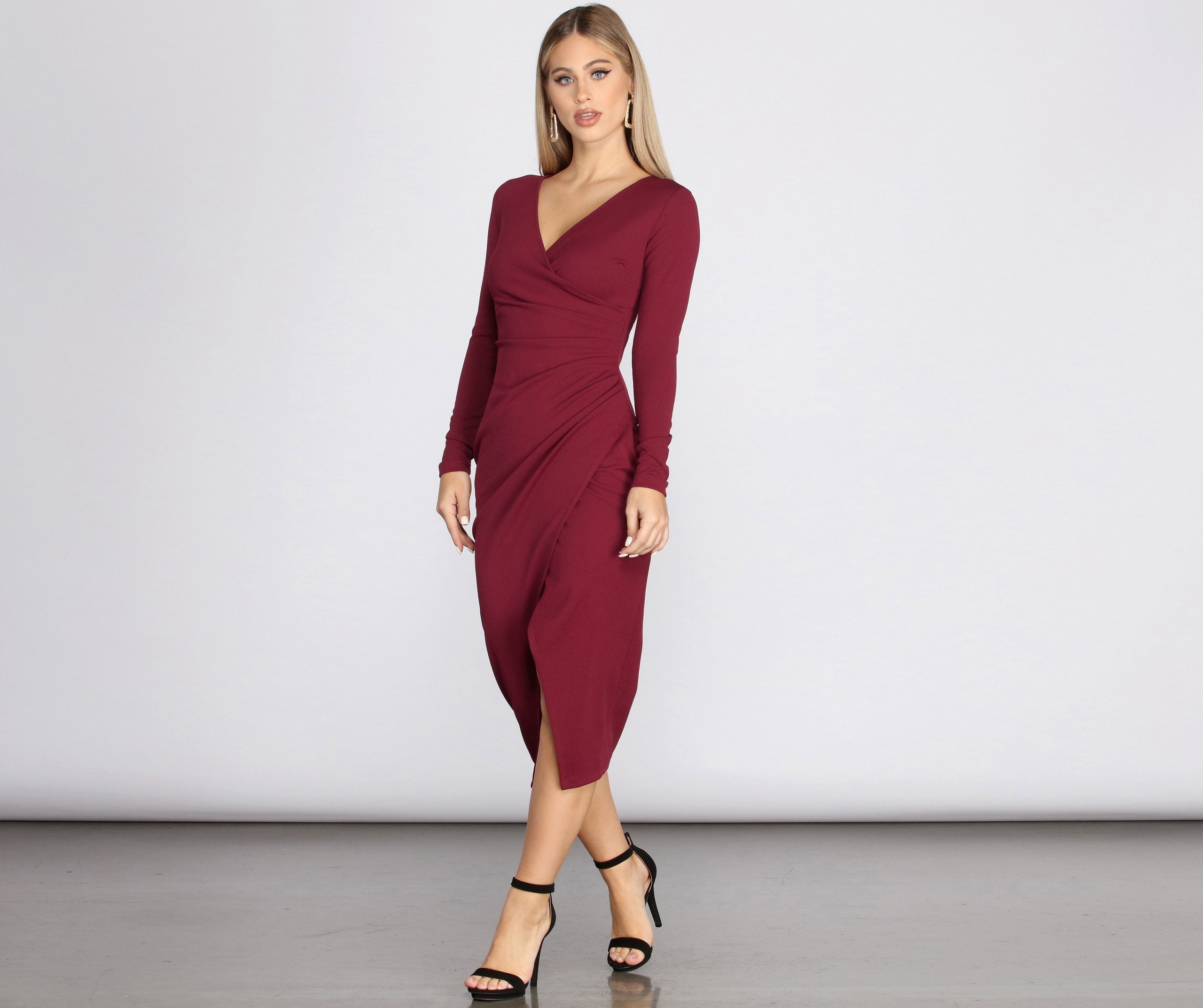 Keily Formal Ruched Crepe Midi Dress Oshnow