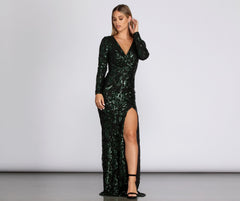 Kendall Formal High Slit Sequin Dress Oshnow