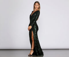 Kendall Formal High Slit Sequin Dress Oshnow