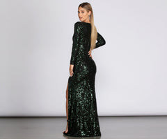Kendall Formal High Slit Sequin Dress Oshnow