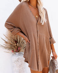 Kennedy Cotton Pocketed Button Down Tunic - Camel Oshnow