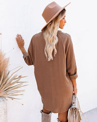 Kennedy Cotton Pocketed Button Down Tunic - Camel Oshnow