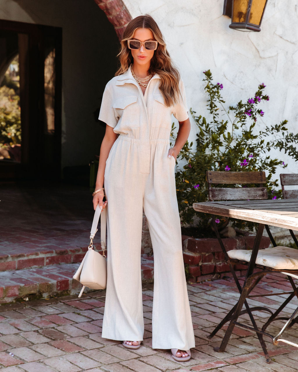 Kent Pocketed Utility Jumpsuit - Beige Oshnow