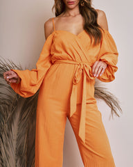 Key West Off The Shoulder Wide Leg Jumpsuit - Tangerine Oshnow