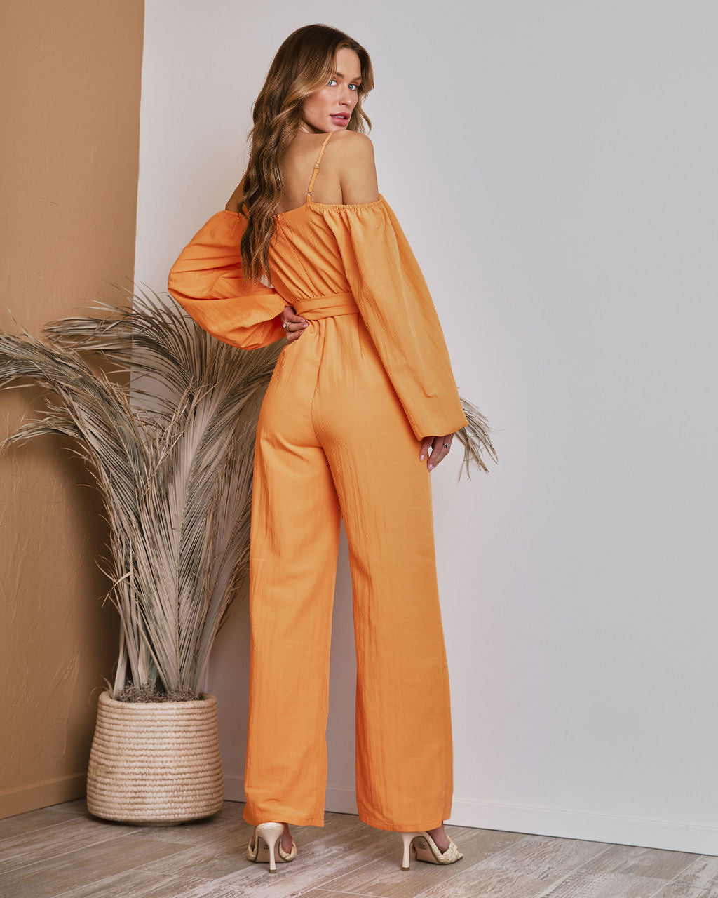 Key West Off The Shoulder Wide Leg Jumpsuit - Tangerine Oshnow