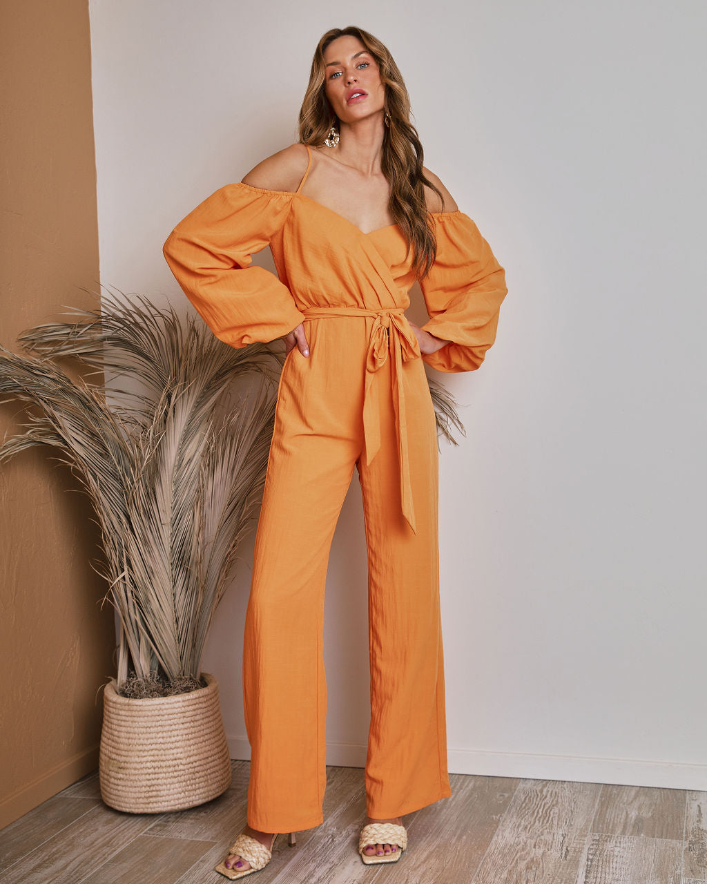 Key West Off The Shoulder Wide Leg Jumpsuit - Tangerine Oshnow