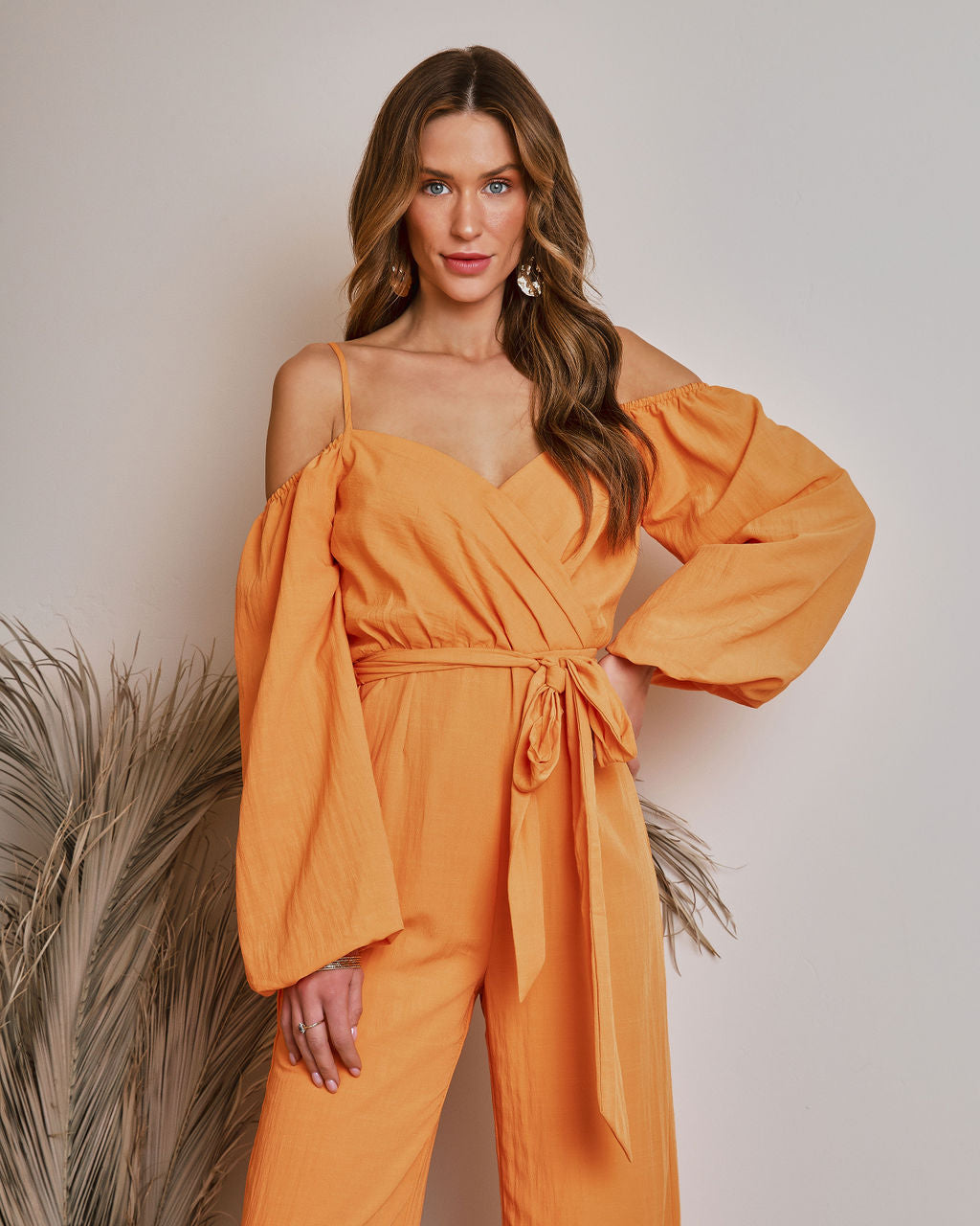 Key West Off The Shoulder Wide Leg Jumpsuit - Tangerine Oshnow