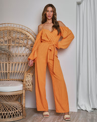 Key West Off The Shoulder Wide Leg Jumpsuit - Tangerine Oshnow