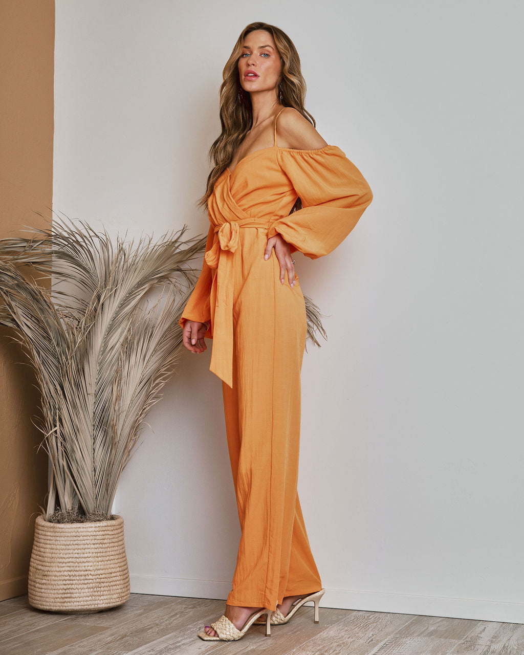 Key West Off The Shoulder Wide Leg Jumpsuit - Tangerine Oshnow