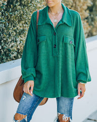 Kiandra Cotton French Terry Henley Top - Hunter Green Oshnow