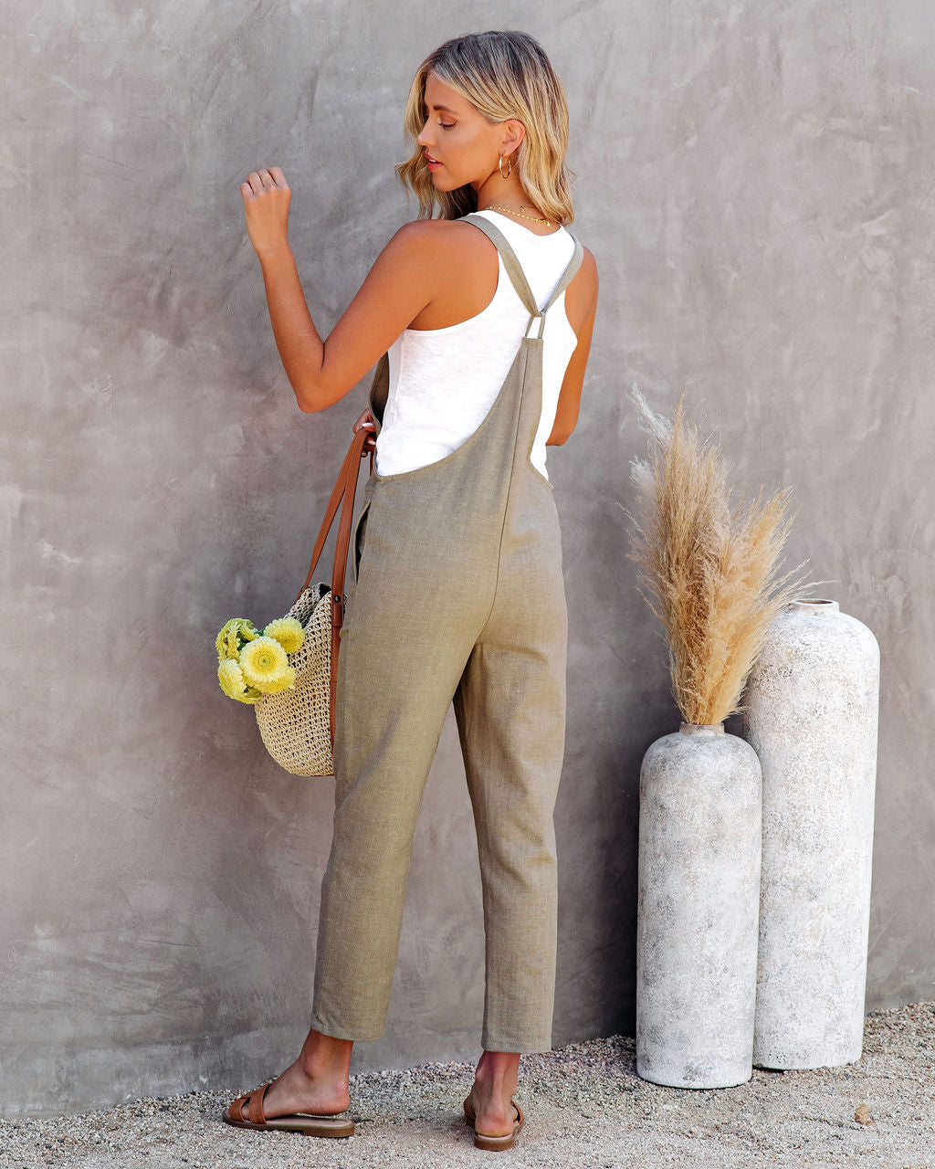 Kiko Pocketed Linen Blend Jumpsuit - Olive Oshnow