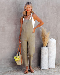 Kiko Pocketed Linen Blend Jumpsuit - Olive Oshnow