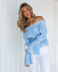 Kim Polka Dot Off The Shoulder Blouse - Powder Blue Oshnow