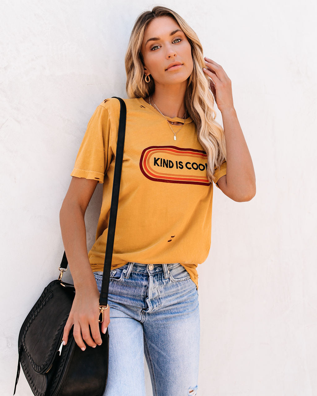 Kind Is Cool Distressed Cotton Tee Oshnow