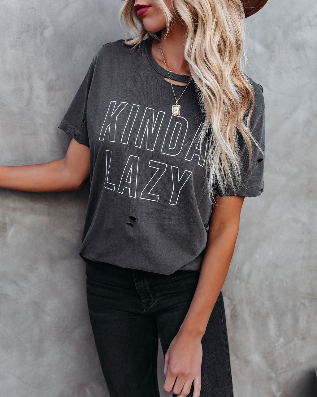 Kinda Lazy Distressed Cotton Tee Oshnow