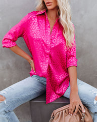 Kingdom Satin Embossed Button Down Blouse - Magenta Oshnow