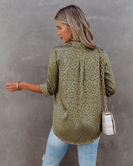 Kingdom Satin Embossed Button Down Blouse - Moss Oshnow