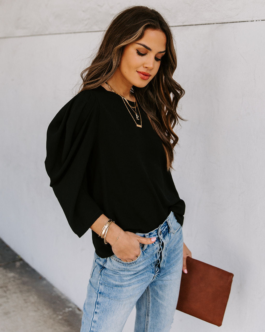 Kingston Statement Sleeve Top - Black Oshnow